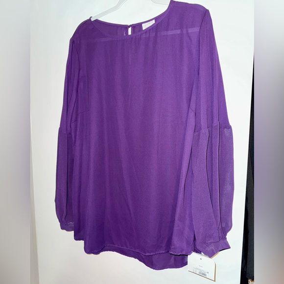 Isabel Maternity xxl Purple Blouse -Keyhole Back w/ Sheer Panel Sleeves - Picture 3 of 6
